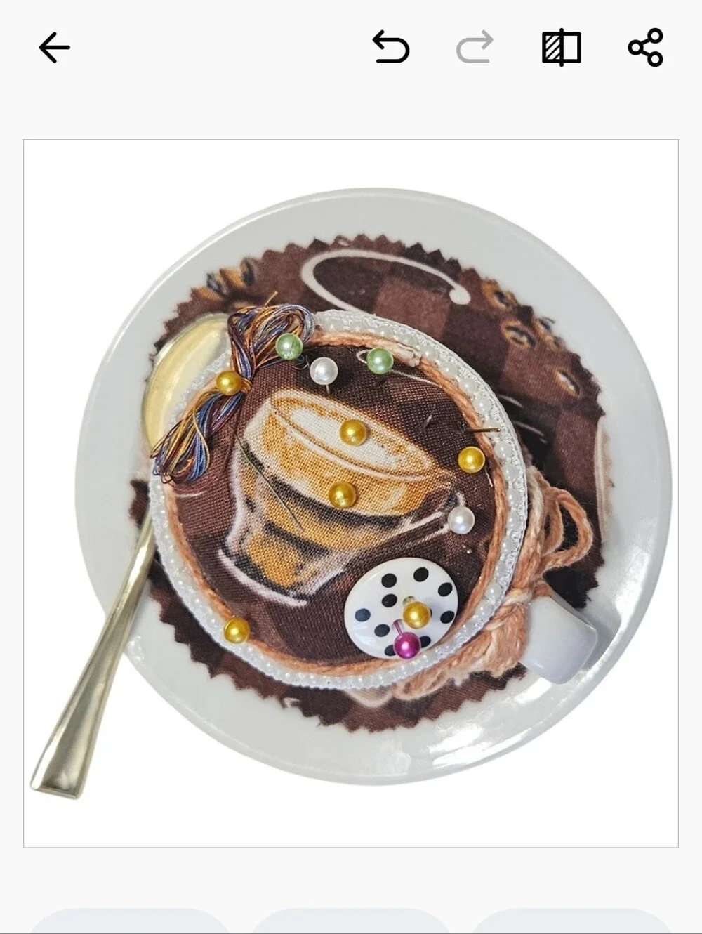 Pier 1 Demitesse Cup, Saucer & Spoon Recycled into  A Pincushion
